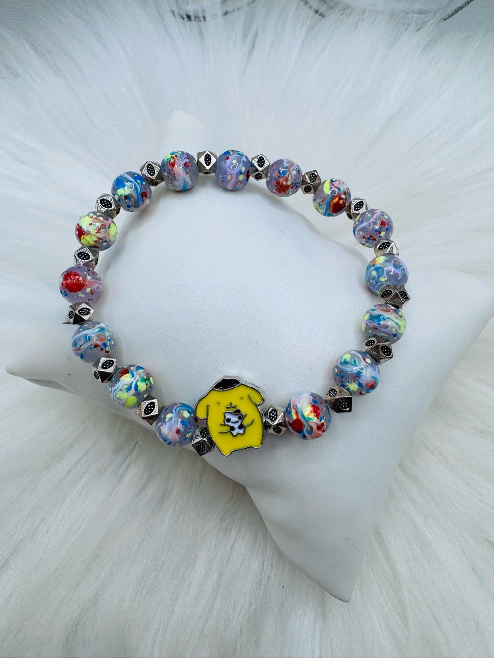 Colorful Beaded Stretch Pompompurin Charm-Bracelet